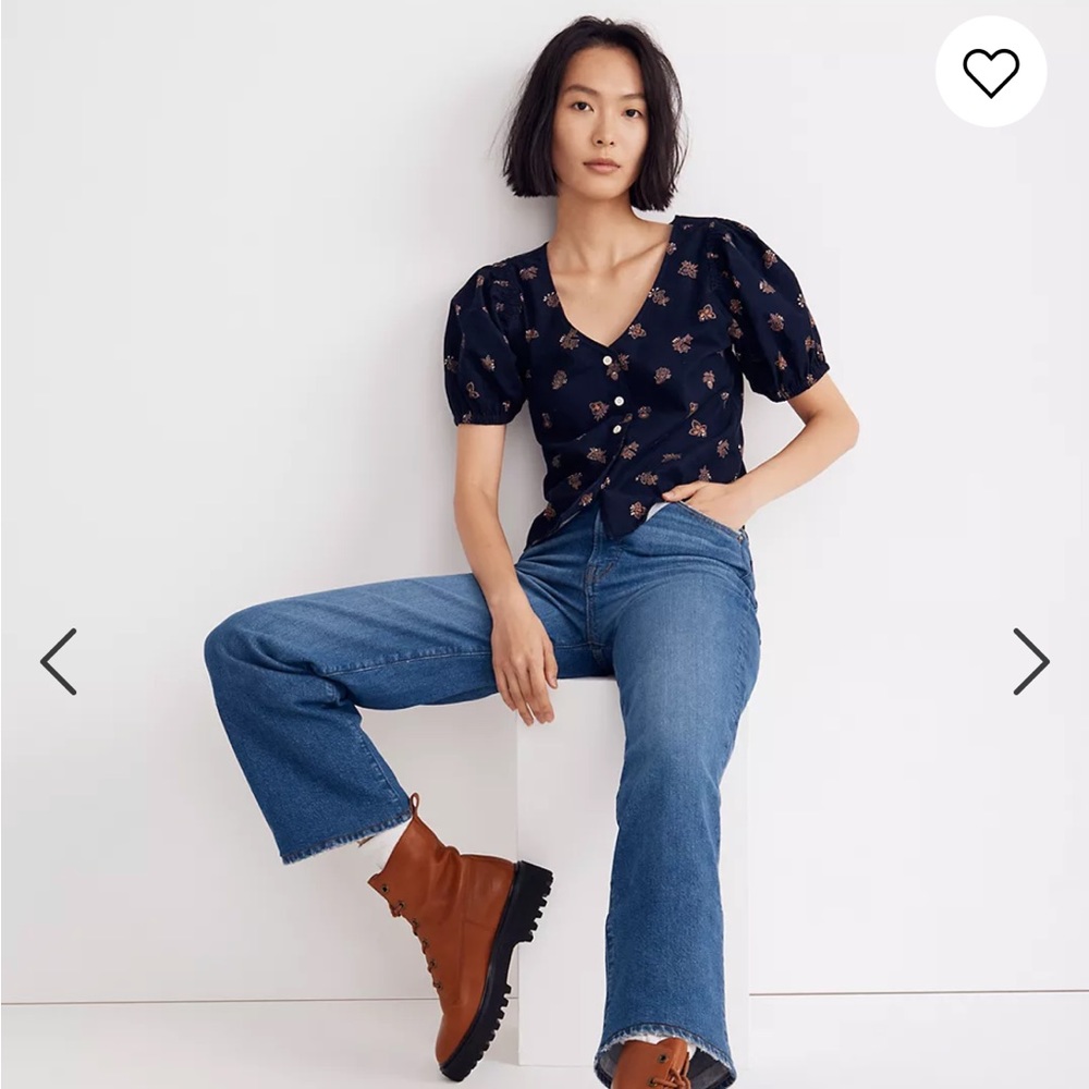 Madewell Corduroy Bubble-Sleeve Crop Shirt in Britannica Blockprint